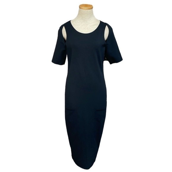 Fabletics Dress Women's Medium Black Short Sleeve Cut Out Midi - Picture 1 of 15